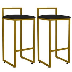 Kit 02 Banquetas Altas Hanna Dourado Suede Preto