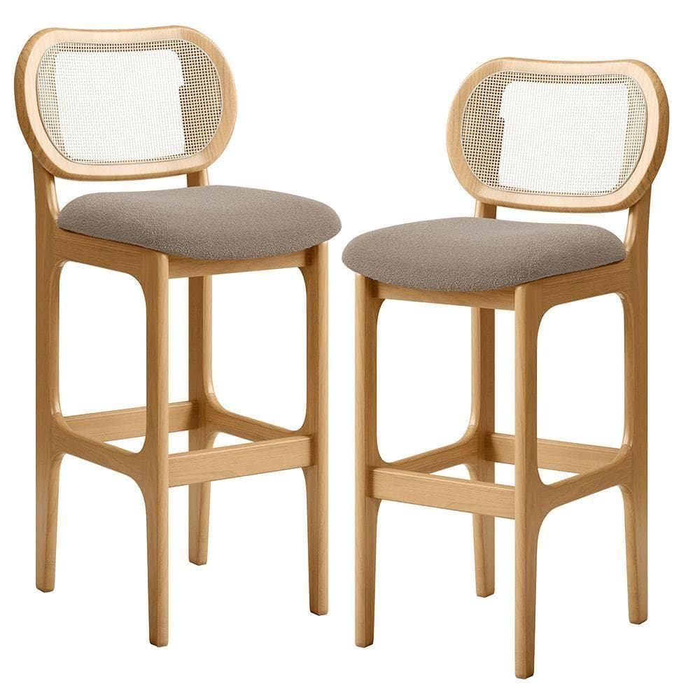 Kit 02 Banquetas Altas Para Cozinha Bancada Sala Tela Betta Fixa L02 Bouclê Bege - Lyam
