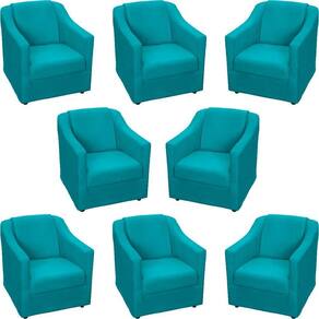 Kit 8 Poltronas Mila Pé De Plástico Cromado - Azul-turquesa Suede