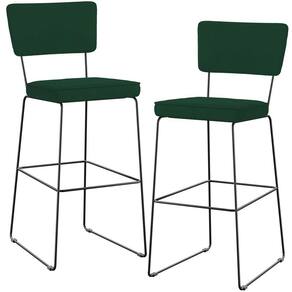 Kit 02 Banquetas Para Cozinha Sala De Jantar Base Em Aço Allana L02 Suede Verde Musgo