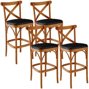 Kit 04 Banquetas Altas Cozinha Bancada Bar Sala Jantar Estofada ávila L02 Couríssimo Preto - Lyam