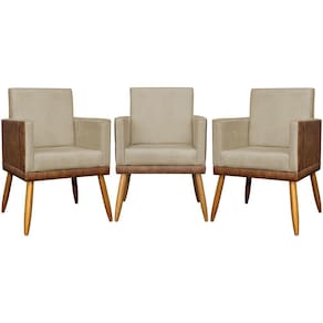 Kit 3 Poltronas Decorativas Lis Corino e Pé Palito - Nude Suede Corino
