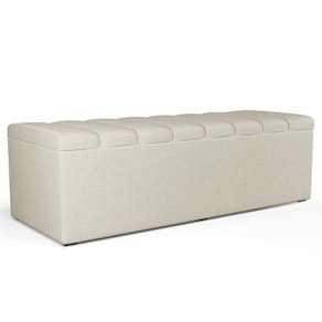 Calçadeira Recamier Baú Para Cama De Casal King Dália 195x50 Cm W01 Linho Champagne - Lyam