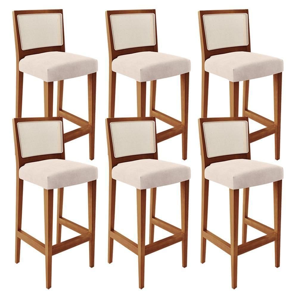 Kit 06 Banquetas Alta Branco Suede Bege