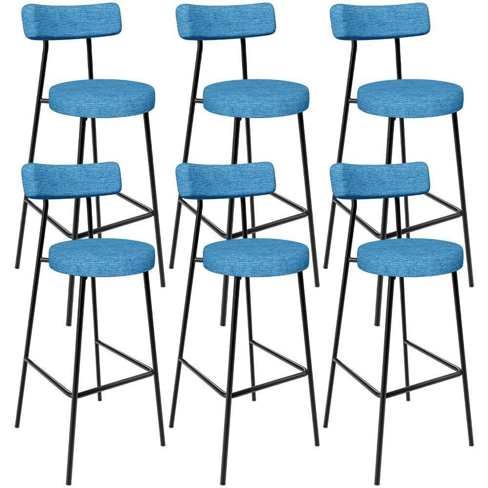 Kit 06 Banquetas Alta Bar Cozinha Sala De Jantar Estrutura Em Aço Milão L02 Linho Azul - Lyam Decor
