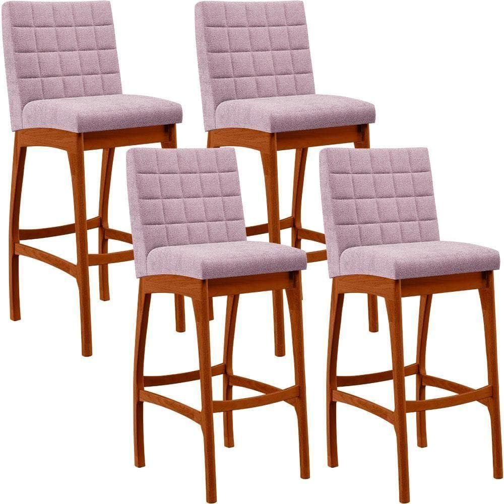 Kit 04 Banquetas Altas Cozinha Mila B04 Bouclê Rosê