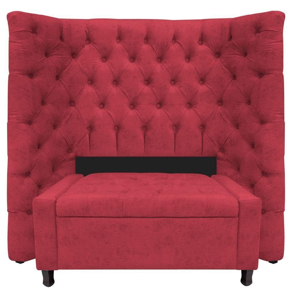 Kit Cabeceira e Calçadeira Baú Solteiro Everest P02 90cm Para Cama Box Suede Vermelho
