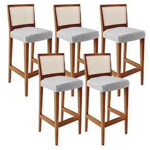 Kit 05 Banquetas Alta Para Encosto Tela Branco Facto Cinza