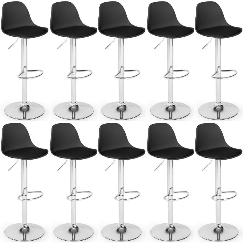 Kit 10 Banqueta Alta Leda Com Base Giratória E - Preto