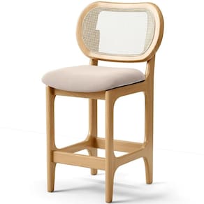 Banqueta Baixa Bar Cozinha Sala De Jantar Betta L02 Mel Tela Suede Bege - Lyam Decor