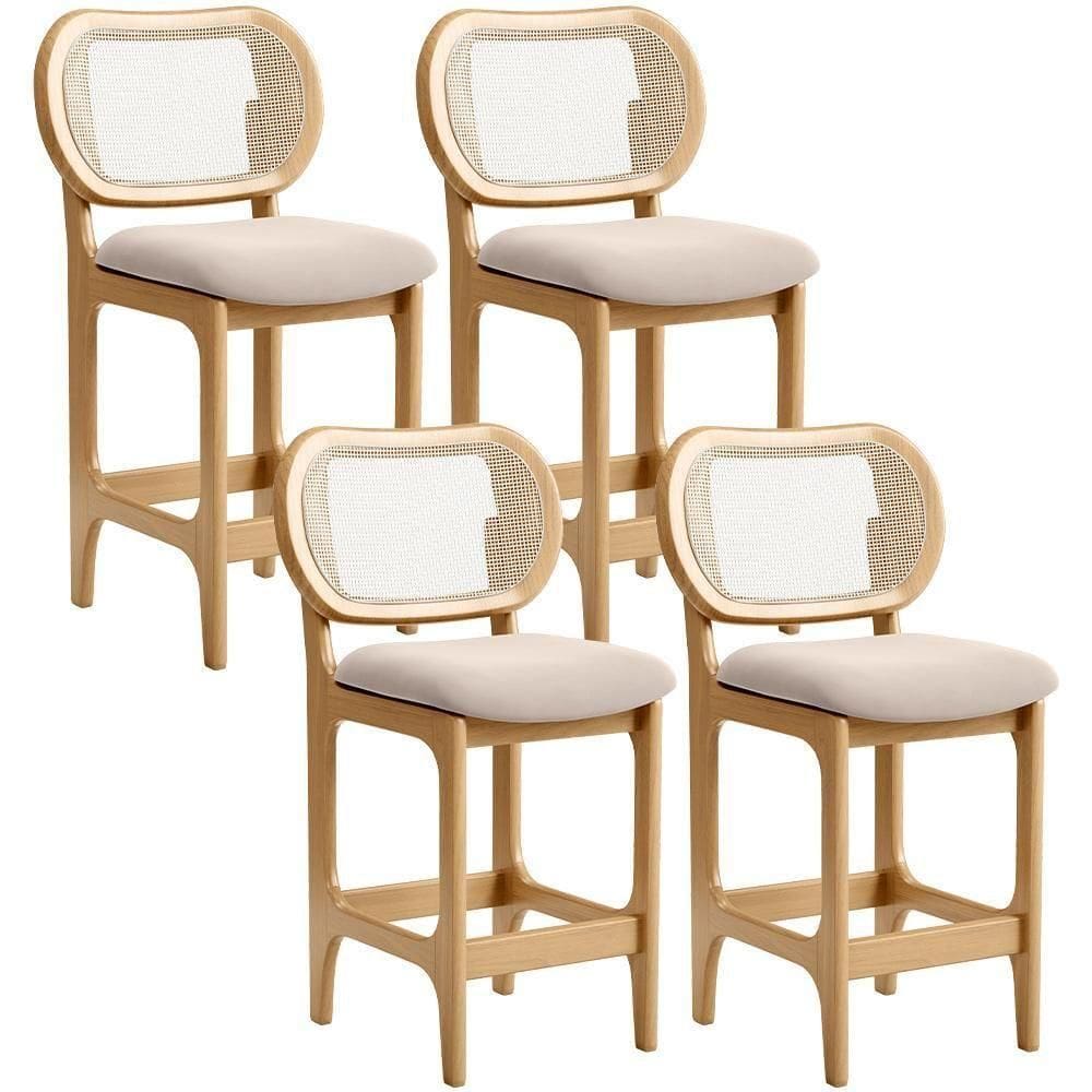 Kit 4 Banquetas Baixa Bar Cozinha Sala De Jantar Betta L02 Mel Tela Suede Bege - Lyam Decor