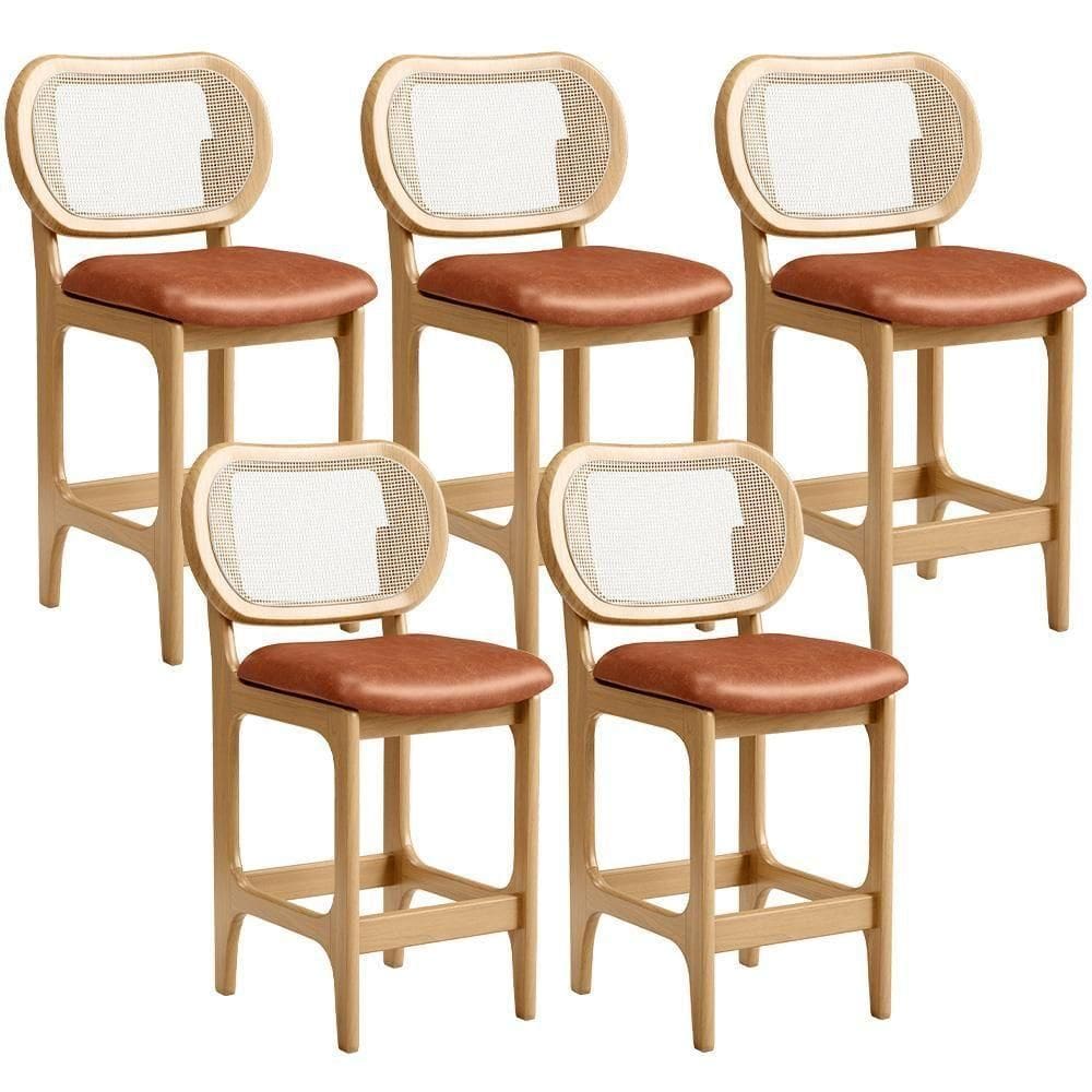 Kit 5 Banquetas Baixa Bar Cozinha Sala De Jantar Betta L02 Mel Tela Couríssimo Camel - Lyam Decor