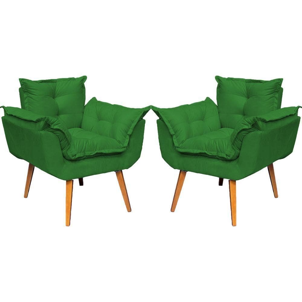 Kit 2 Poltronas Decorativa Alice Pé Trapézio 30cm Castanho - Suede