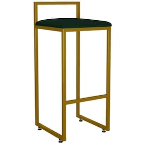 Banqueta Alta Cozinha Hanna L02 Dourado Suede Verde Musgo