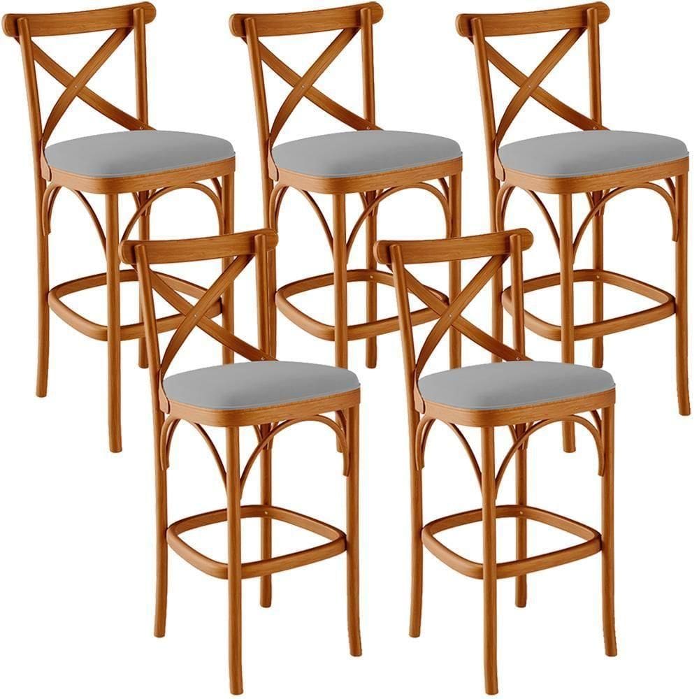 Kit 05 Banquetas Altas Cozinha Bancada Bar Sala De Jantar Estofada ávila L02 Suede Cinza - Lyam