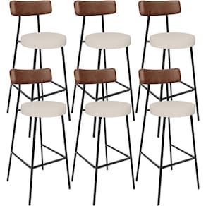 Kit 06 Banquetas Alta Cozinha Bar Sala De Jantar Milão L02 Couríssimo Marrom Linho Cru - Lyam Decor