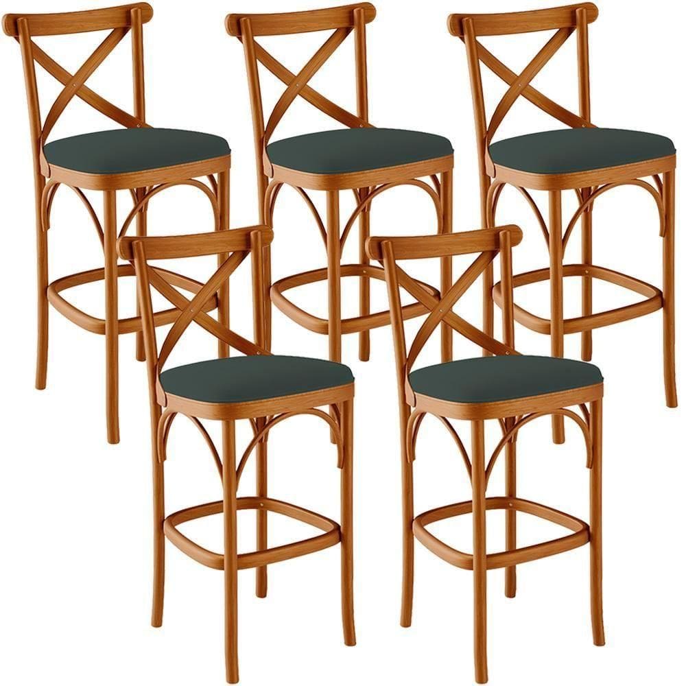 Kit 05 Banquetas Altas Bancada Bar Sala Jantar Estofada ávila L02 Suede Verde Musgo