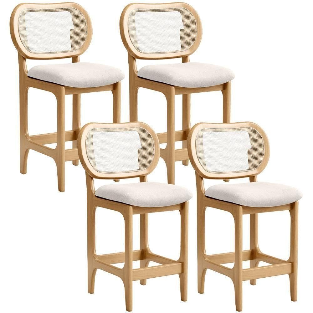 Kit 4 Banquetas Baixa Bar Cozinha Sala De Jantar Betta L02 Mel Tela Linho Cru - Lyam Decor