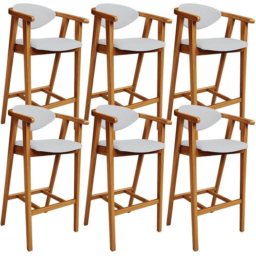 Kit 06 Banquetas Alta Para Cozinha Bancada Bar Sala De Jantar Fixa Cecília L02 Linho Cinza - Lyam
