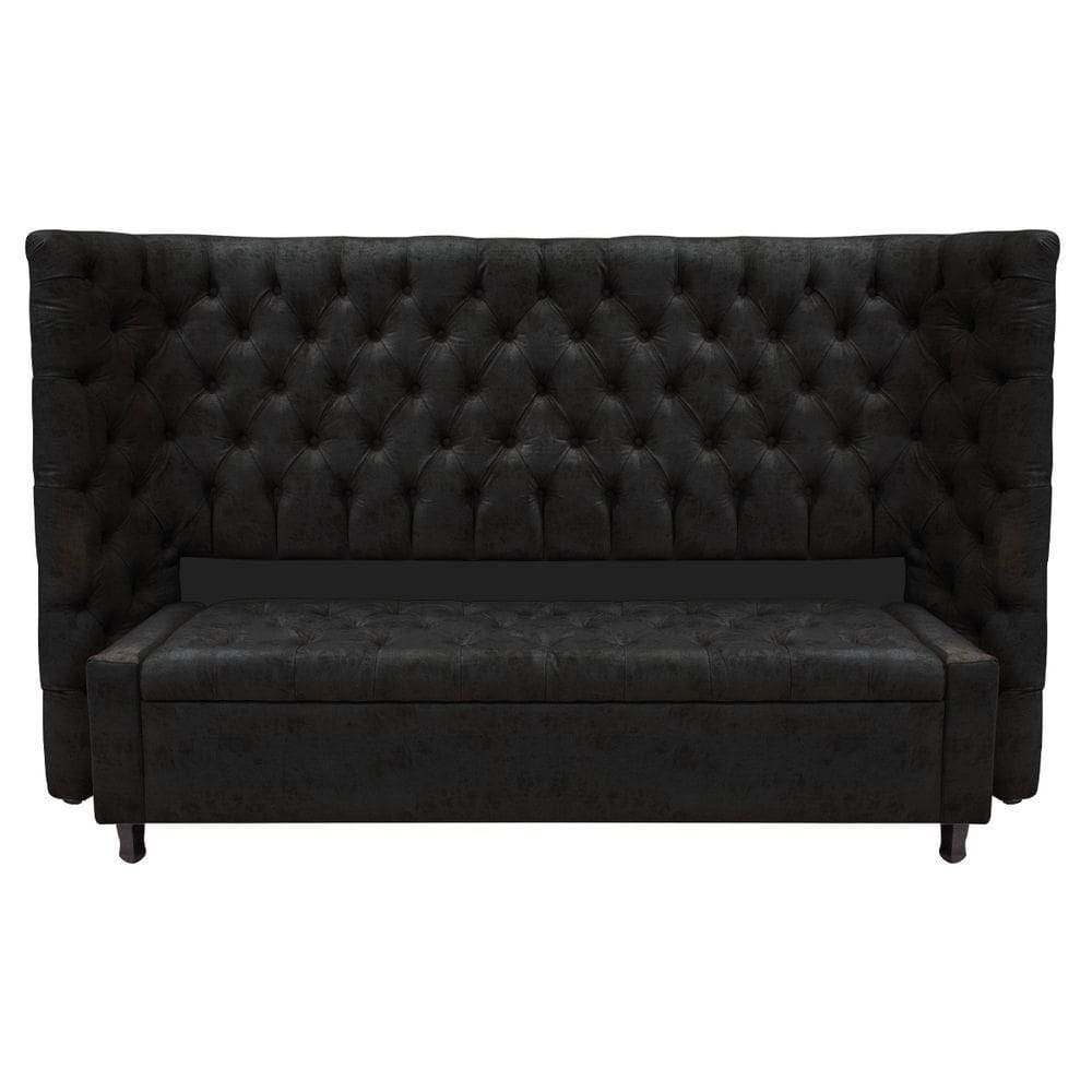 Kit Cabeceira E Calçadeira Baú King Everest P02 195cm Para Cama Box Suede - Doce Sonho Móveis Preto