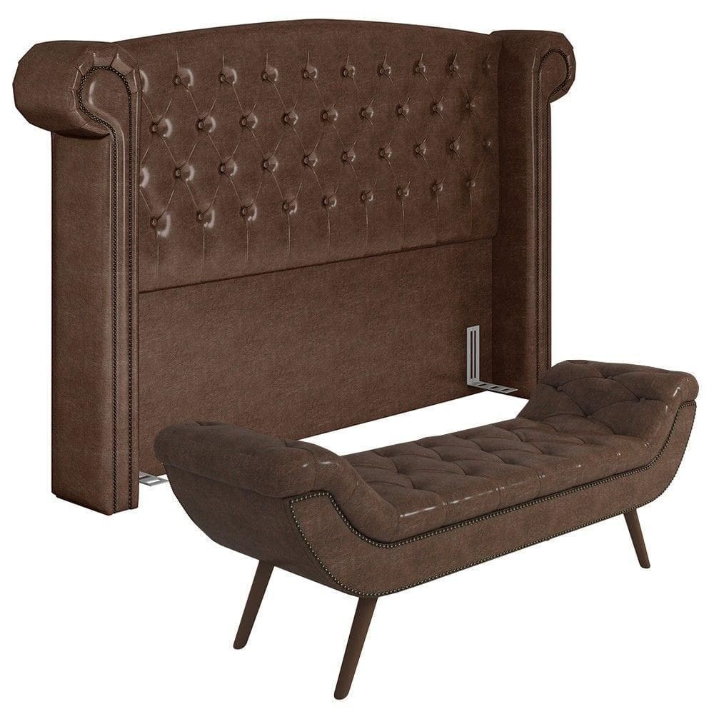 Cabeceira Cama Box Queen 160cm Provença E Recamier Veneto P02 Sintético Marrom - Mpozenato