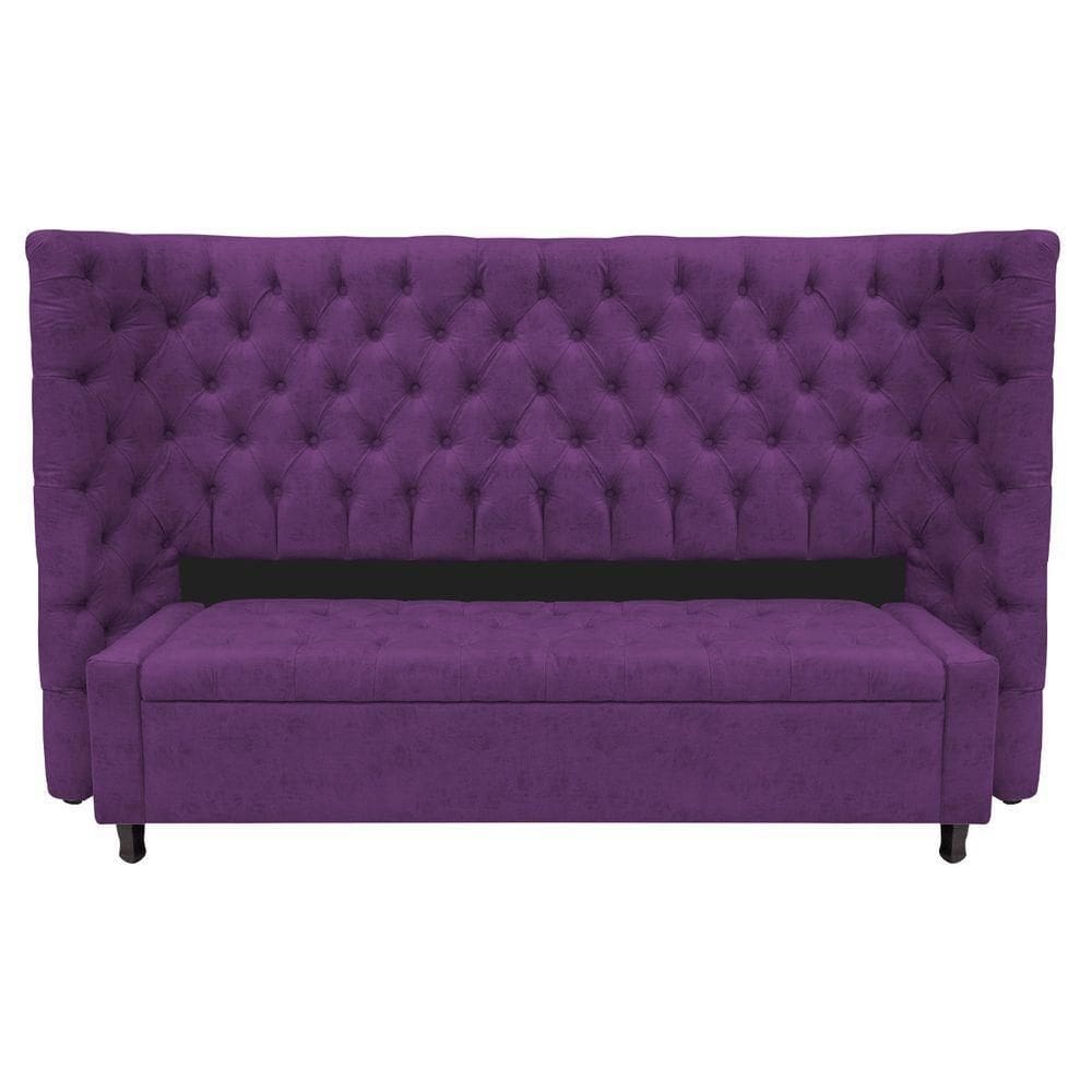 Kit Cabeceira e Calçadeira Baú King Everest P02 195cm Para Cama Box Suede Roxo