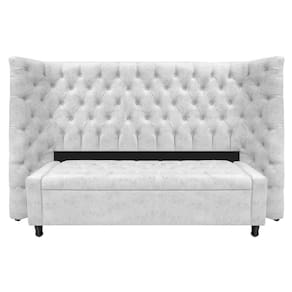 Kit Cabeceira E Calçadeira Baú Queen Everest P02 160cm Suede - Doce Sonho Móveis Branco