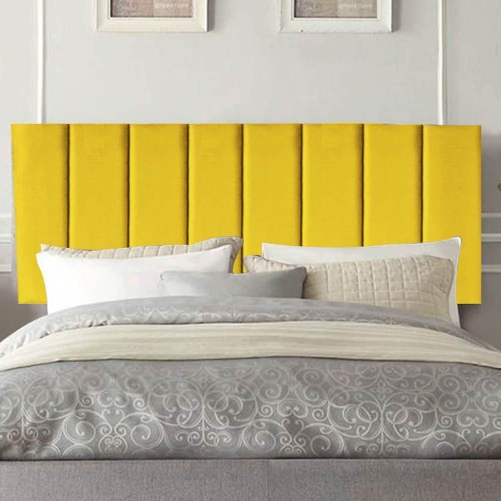 Painel Estofada Carla 100cm Solteiro Para Cama Box Quarto Suede Amarelo