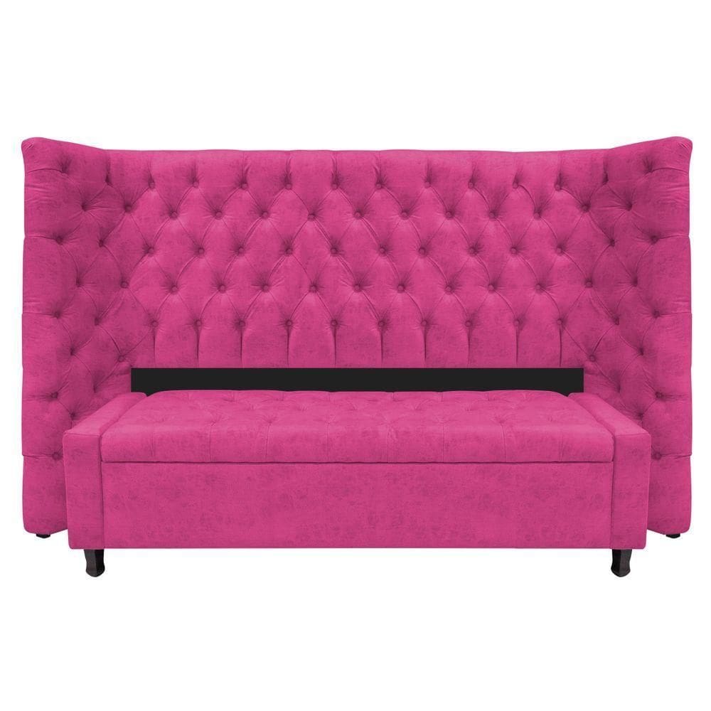 Kit Cabeceira E Calçadeira Baú Queen Everest P02 160cm Para Cama Box Suede - Doce Sonho Móveis Pink