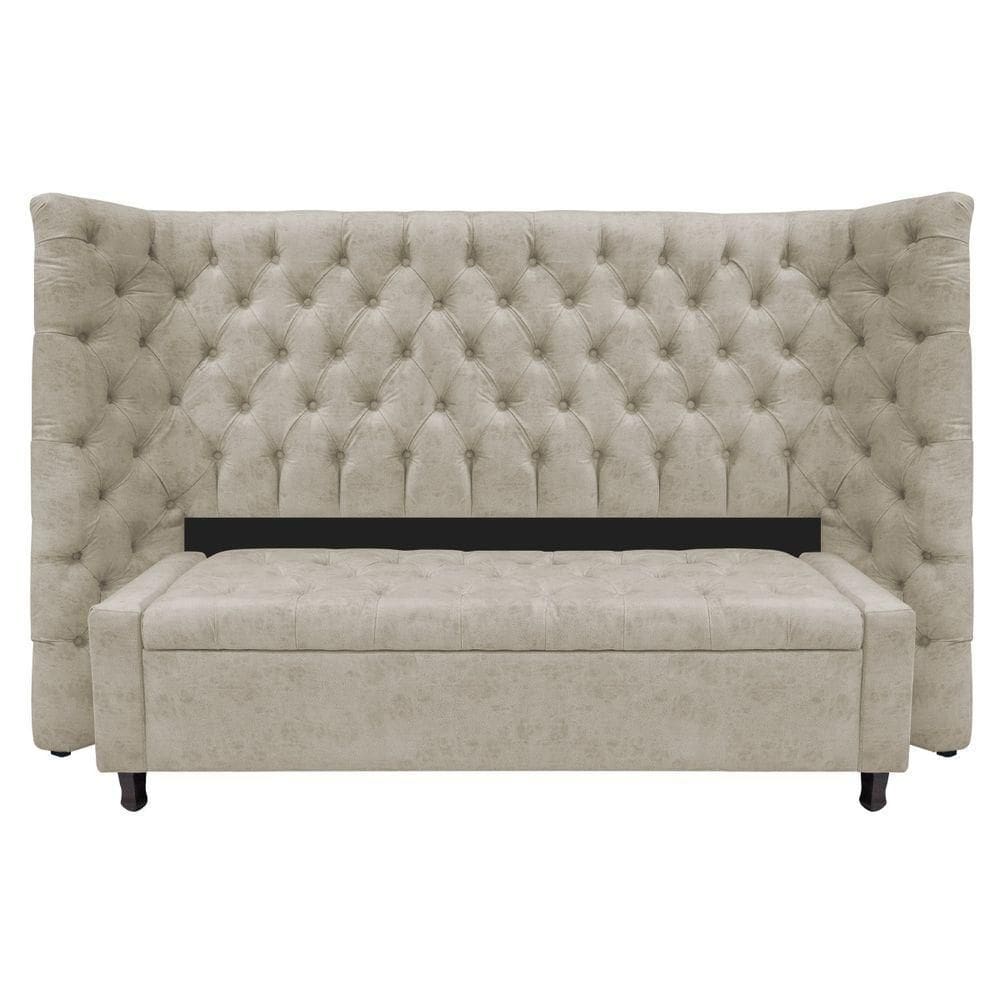 Kit Cabeceira E Calçadeira Baú Queen Everest P02 160cm Para Cama Box Suede - Doce Sonho Móveis Bege