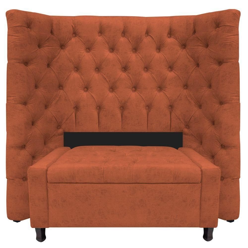 Kit Cabeceira e Calçadeira Baú Solteiro Everest P02 90cm Para Cama Box Suede Terracota