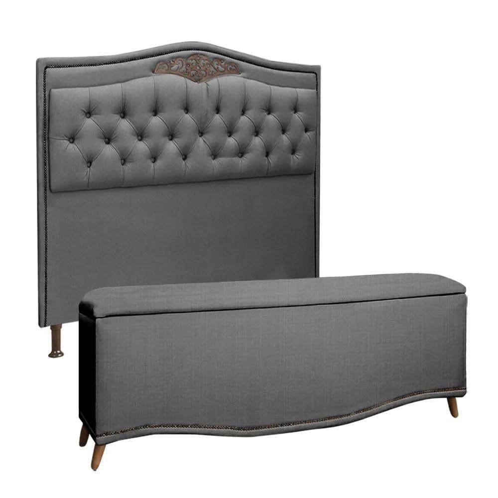 Conjunto Cabeceira E Calçadeira Holanda 1,95 Cm Linho Star Confort Trovão