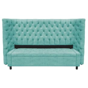Kit Cabeceira E Calçadeira Baú King Everest P02 195cm Suede - Doce Sonho Móveis Azul Tiffany