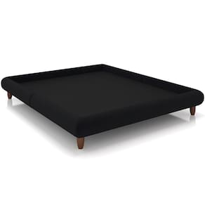Cama Casal King Base Box Pés De Madeira 210cm Otto P05 Veludo Preto- Lyam Decor