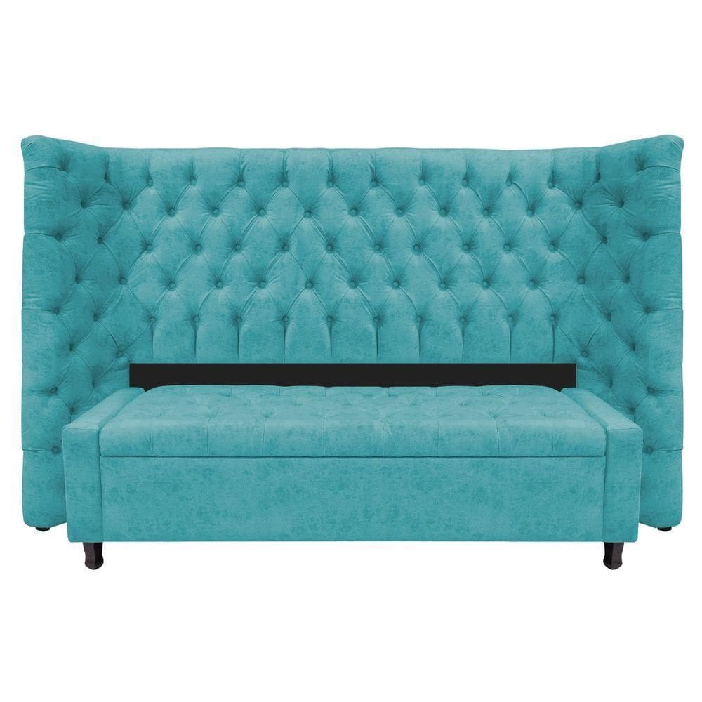 Kit Cabeceira E Calçadeira Baú Queen Everest P02 160cm Suede - Doce Sonho Móveis Azul Turquesa
