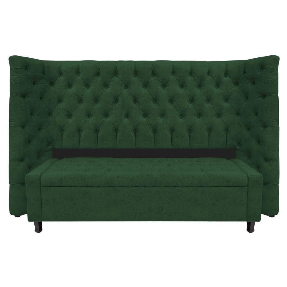Kit Cabeceira E Calçadeira Baú Queen Everest P02 160cm Para Cama Box Suede - Doce Sonho Móveis Verde
