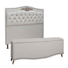 Conjunto Cabeceira E Calçadeira Holanda 1,95 Cm Linho Star Confort Carvalho