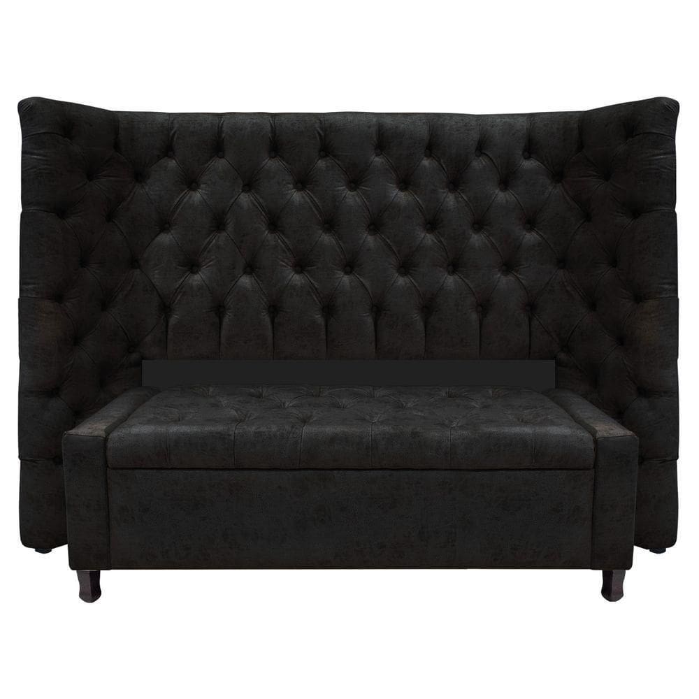Kit Cabeceira e Calçadeira Baú Casal Everest P02 140cm Para Cama Box Suede Preto