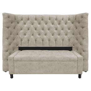 Kit Cabeceira E Calçadeira Baú Casal Everest P02 140cm Para Cama Box Suede - Doce Sonho Móveis Bege