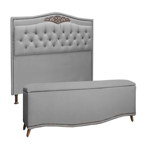 Conjunto Cabeceira E Calçadeira Holanda 1,95 Cm Linho Star Confort Grafite