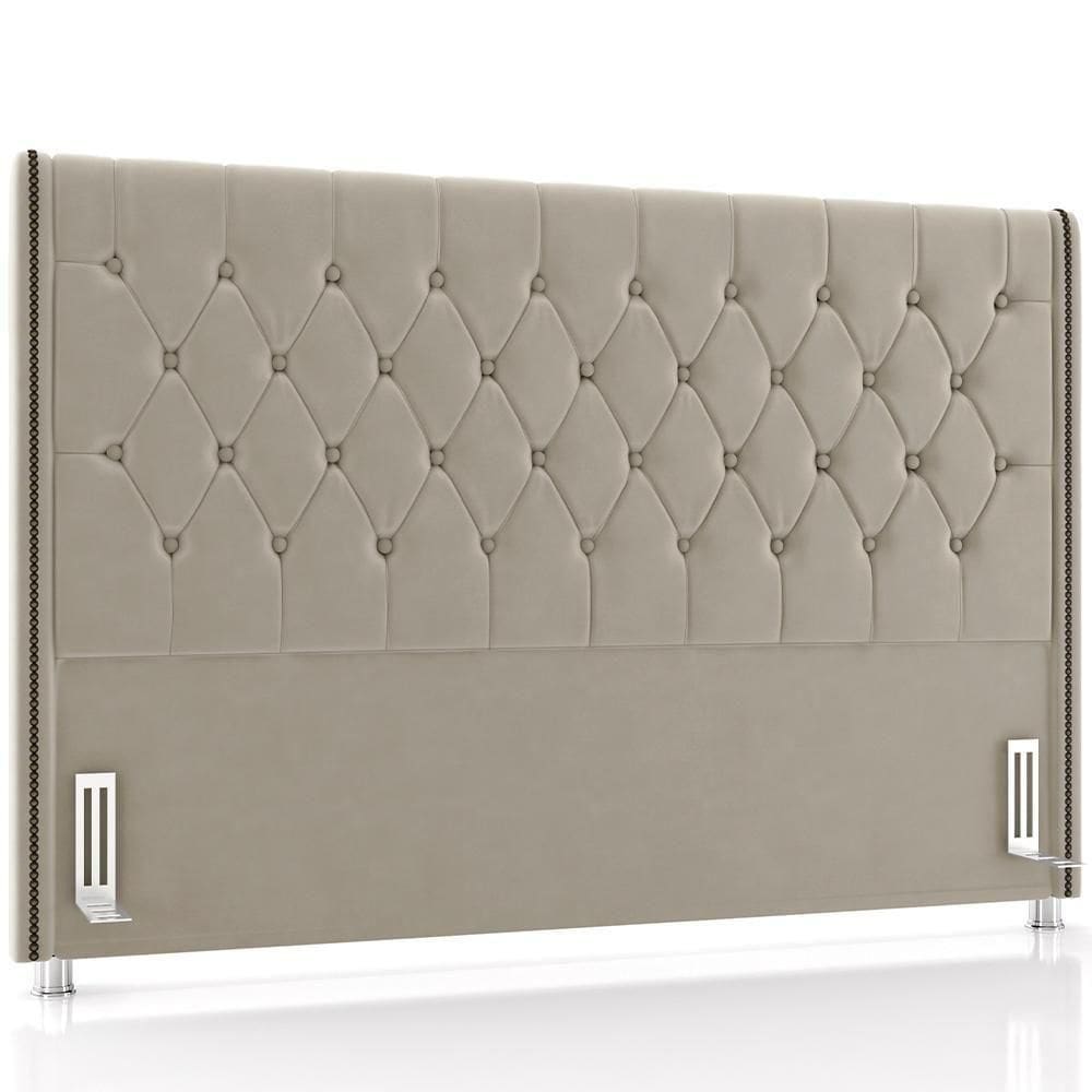 Cabeceira Cama Box Queen 160cm Estofada Frizza P05 Veludo Bege