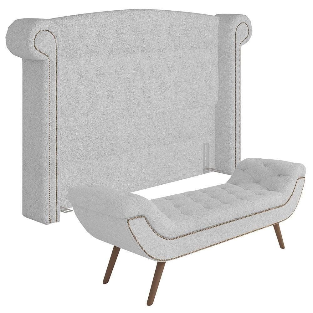 Cabeceira Cama Box King 195cm Provença E Recamier Veneto P02 Bouclé Branco - Mpozenato