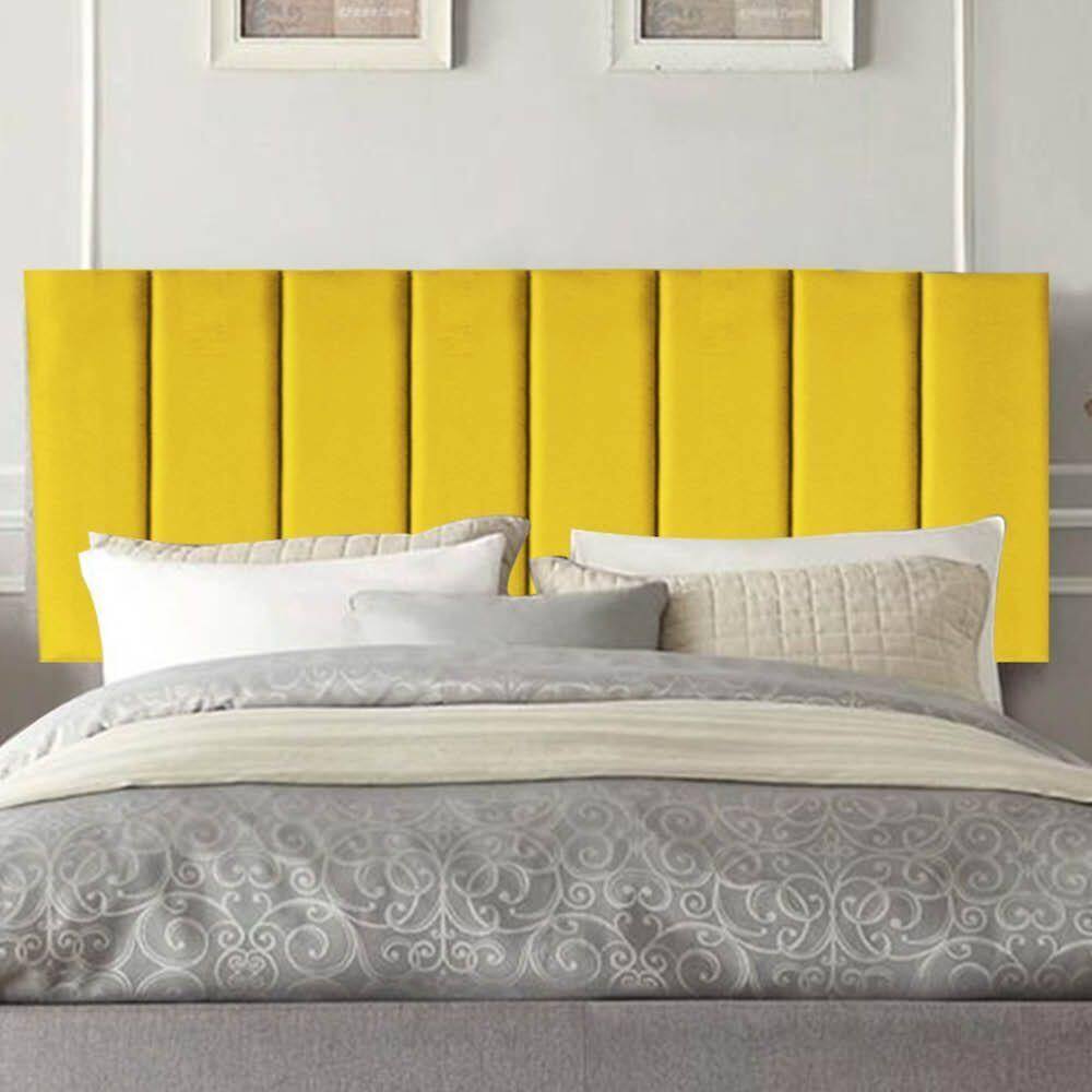 Painel Estofada Carla 100cm Solteiro Para Cama Box Quarto Corino Amarelo