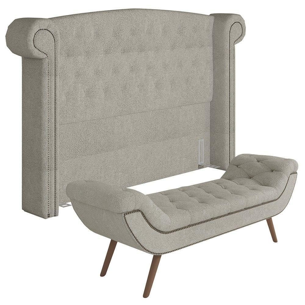 Cabeceira Cama Box Queen 160cm Provença E Recamier Veneto P02 Bouclé Cru - Mpozenato