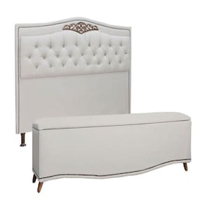 Conjunto Cabeceira E Calçadeira Holanda 1,95 Cm Linho Star Confort Branco