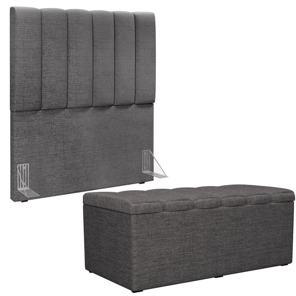 Kit Cabeceira Solteiro 100cm C/Calçadeira Baú Cinza Escuro