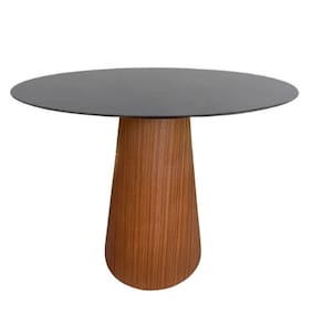 Mesa De Jantar Cone 110 Cm Base Madeira Natural Mogno E Tampo Laqueado Cor Preto