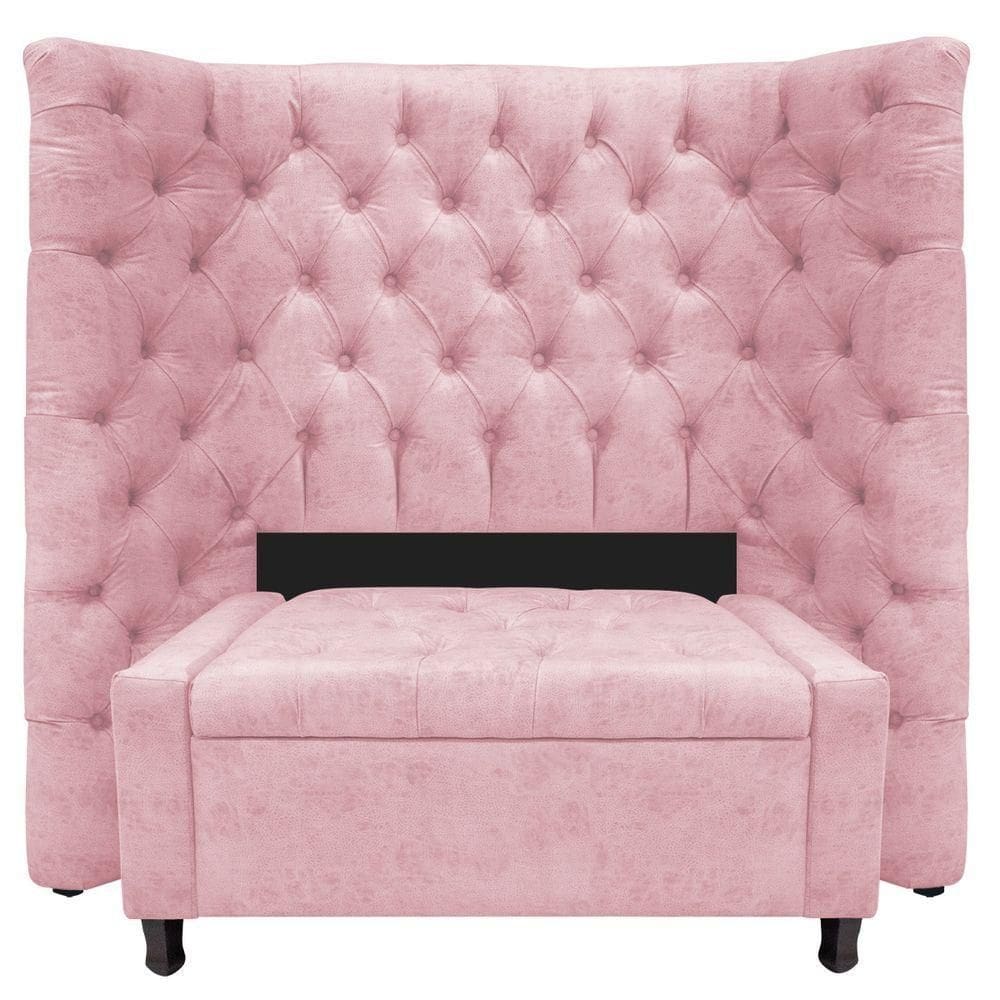 Kit Cabeceira e Calçadeira Baú Solteiro Everest P02 90cm Para Cama Box Suede Rosa Bebê