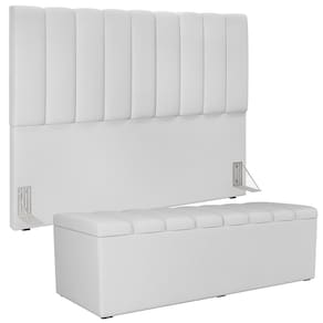 Kit Cabeceira Casal Queen 160cm Com Calçadeira Baú Branco
