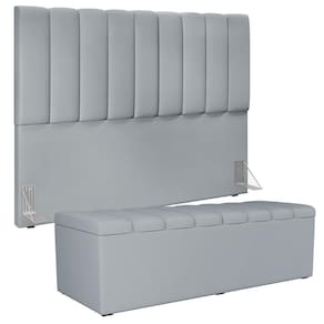 Kit Cabeceira Casal Queen 160cm C/Calçadeira Baú Cinza